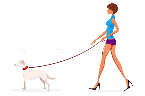 Illustrated Woman Walking Dog